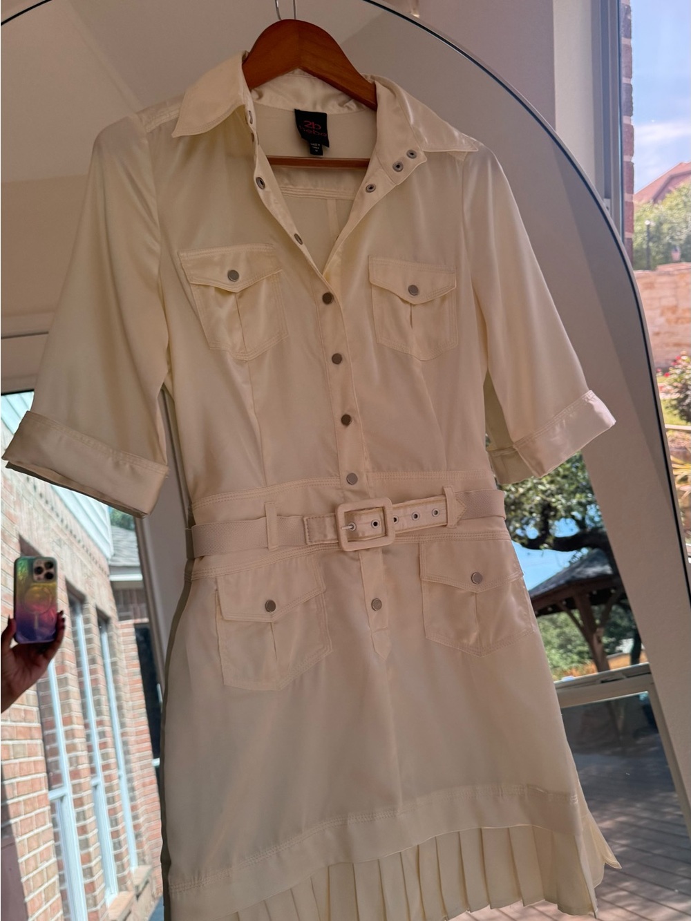bebe Cream Button-Front Shirt Dress